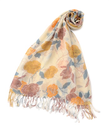 フラワープリントストール(イエロー-フリー)