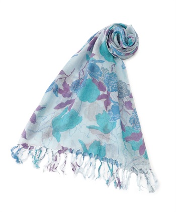 フラワープリントストール(ブルー-フリー)