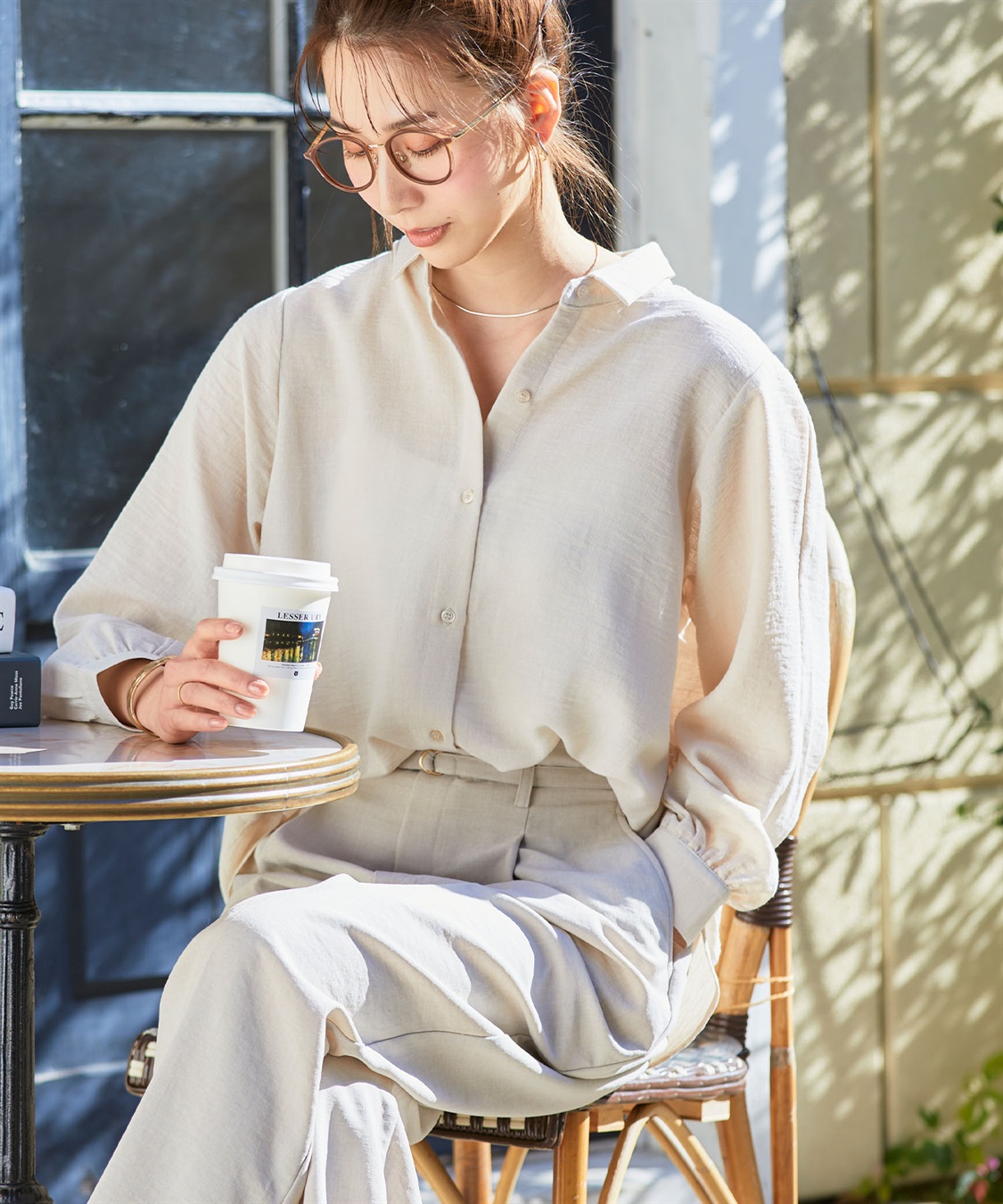 CROSS FUNCTION 【メディア掲載】《シワになりにくい》シャツ活リネンライクタックスリーブシャツ【CF/クロスファンクション】_main