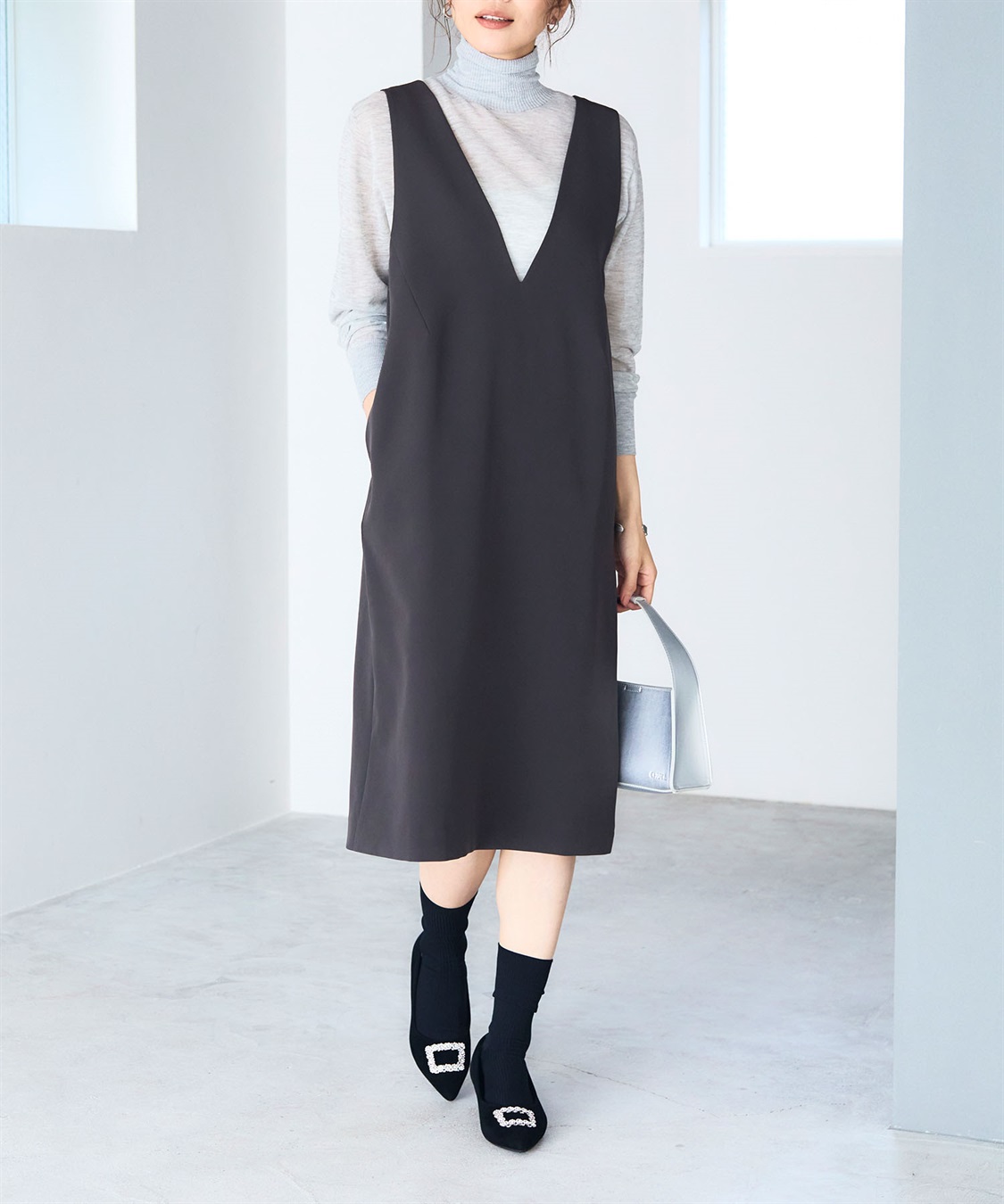 CROSS FUNCTION 《洗える・ストレッチ》正解ダブルクロスVネックジャンスカ【CF/クロスファンクション】_main