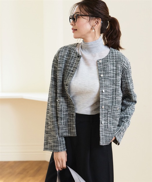 FOXEY フォクシー ブティック ツイード ノーカラー ジャケット