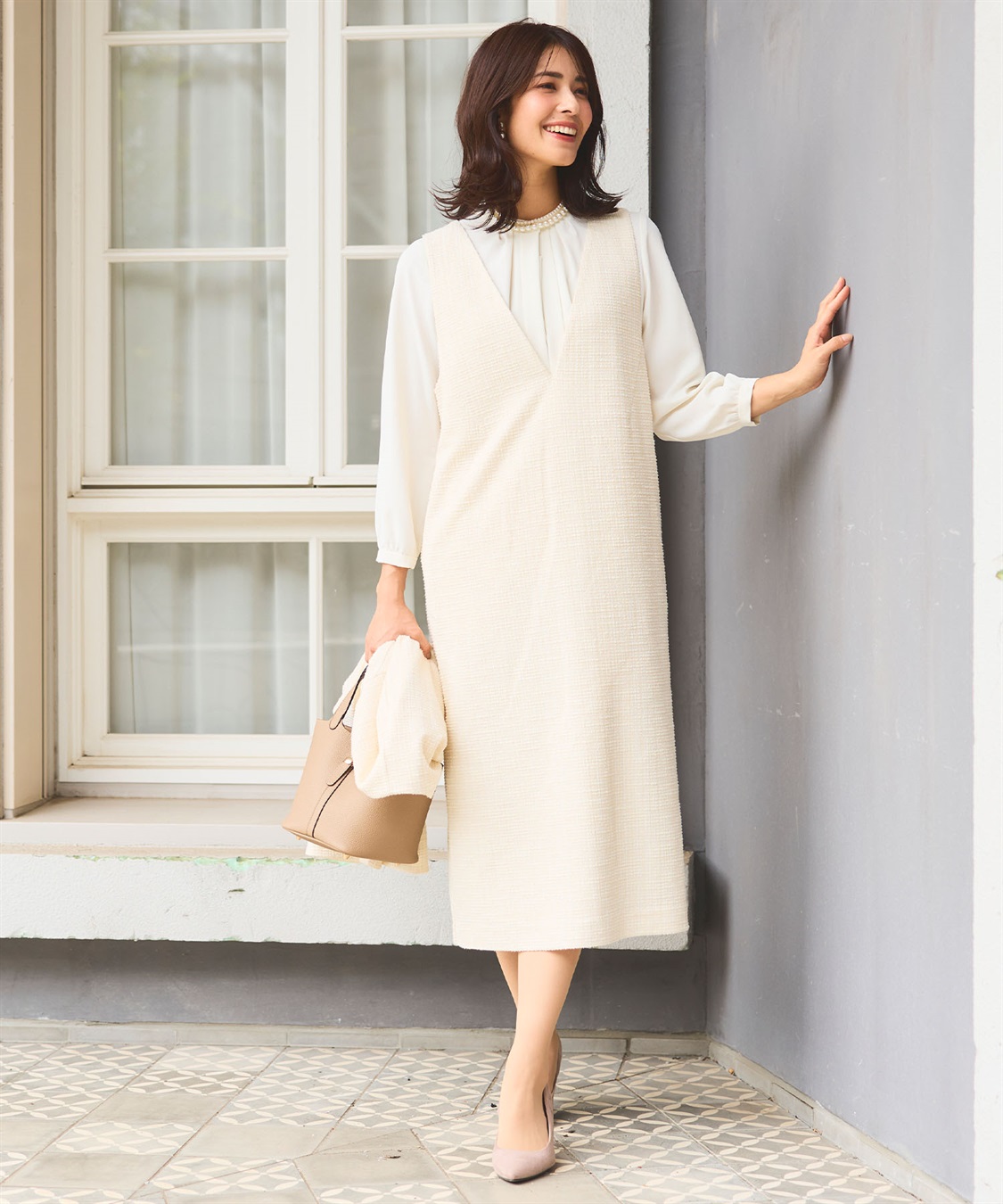 CROSS FUNCTION 《洗える》正解 ツイードVネックジャンスカ【CF/クロスファンクション】_main