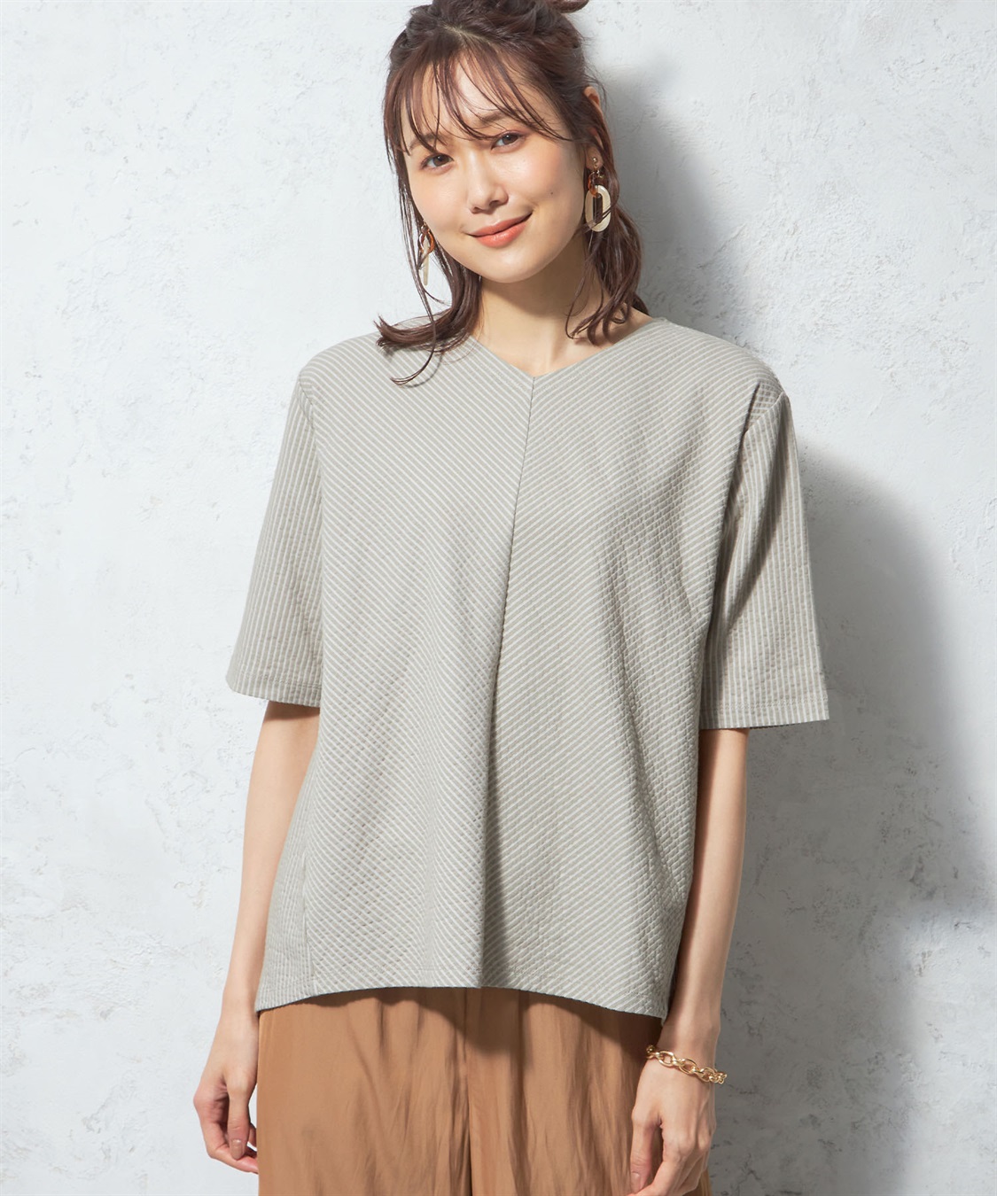 Petit Honfleur サッカーストライプハーフスリーブブラウス_variation_1