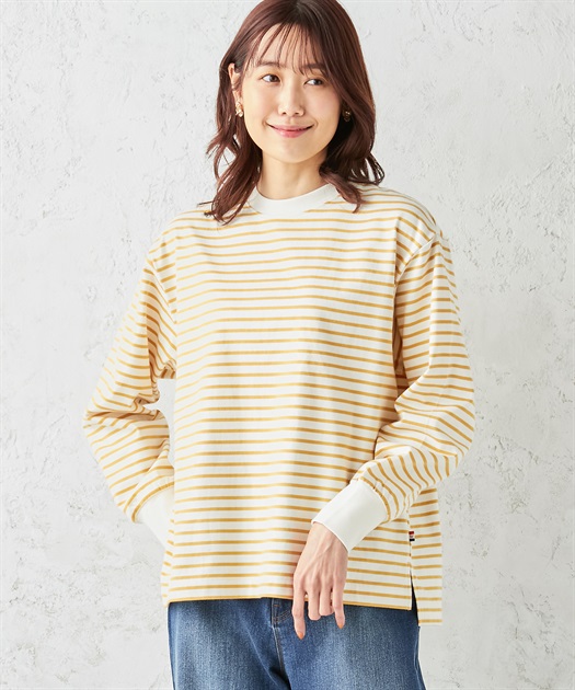 モックネックボーダーTシャツ Petit Honfleur｜クロスプラス公式通販サイト