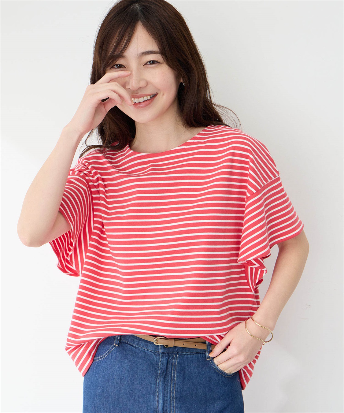 フリルスリーブボーダーTシャツ Petit Honfleur｜クロスプラス