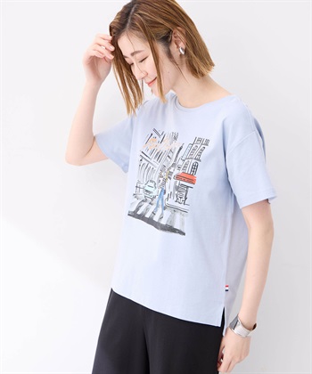 【冷感】プリントTシャツ風景(サックス-M)