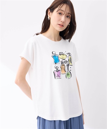【冷感】プリントTシャツ香水ボトル(ホワイト-M)