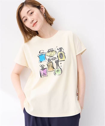 【冷感】プリントTシャツ香水ボトル(ベージュ-M)