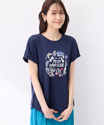 【冷感】プリントTシャツパリ(ネイビー-M)