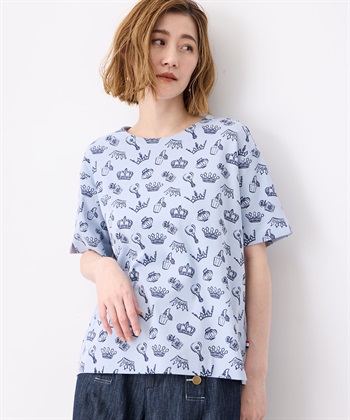 【冷感】プリントTシャツ全面ロゴ(サックス-M)