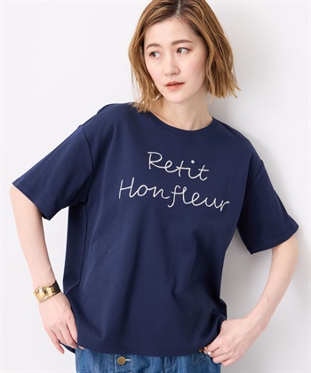 【冷感】【UVカット】チェーンステッチロゴTシャツ(ネイビー-M)