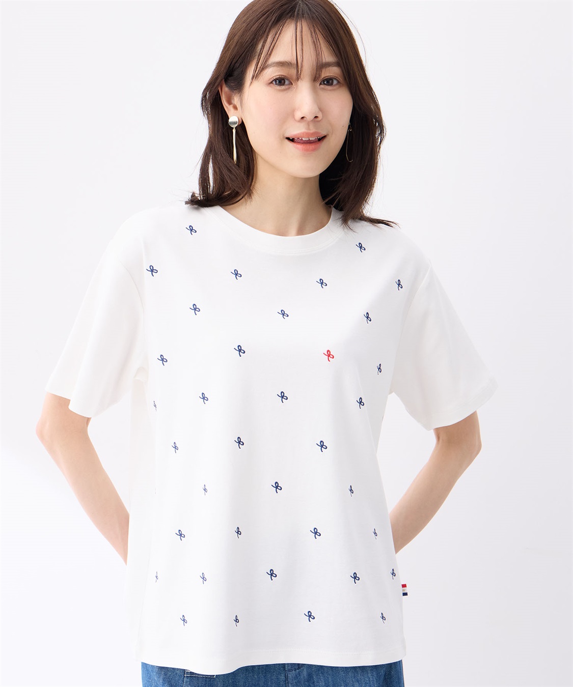 Petit Honfleur 【冷感】【UVカット】リボン刺繍Tシャツ_variation_1
