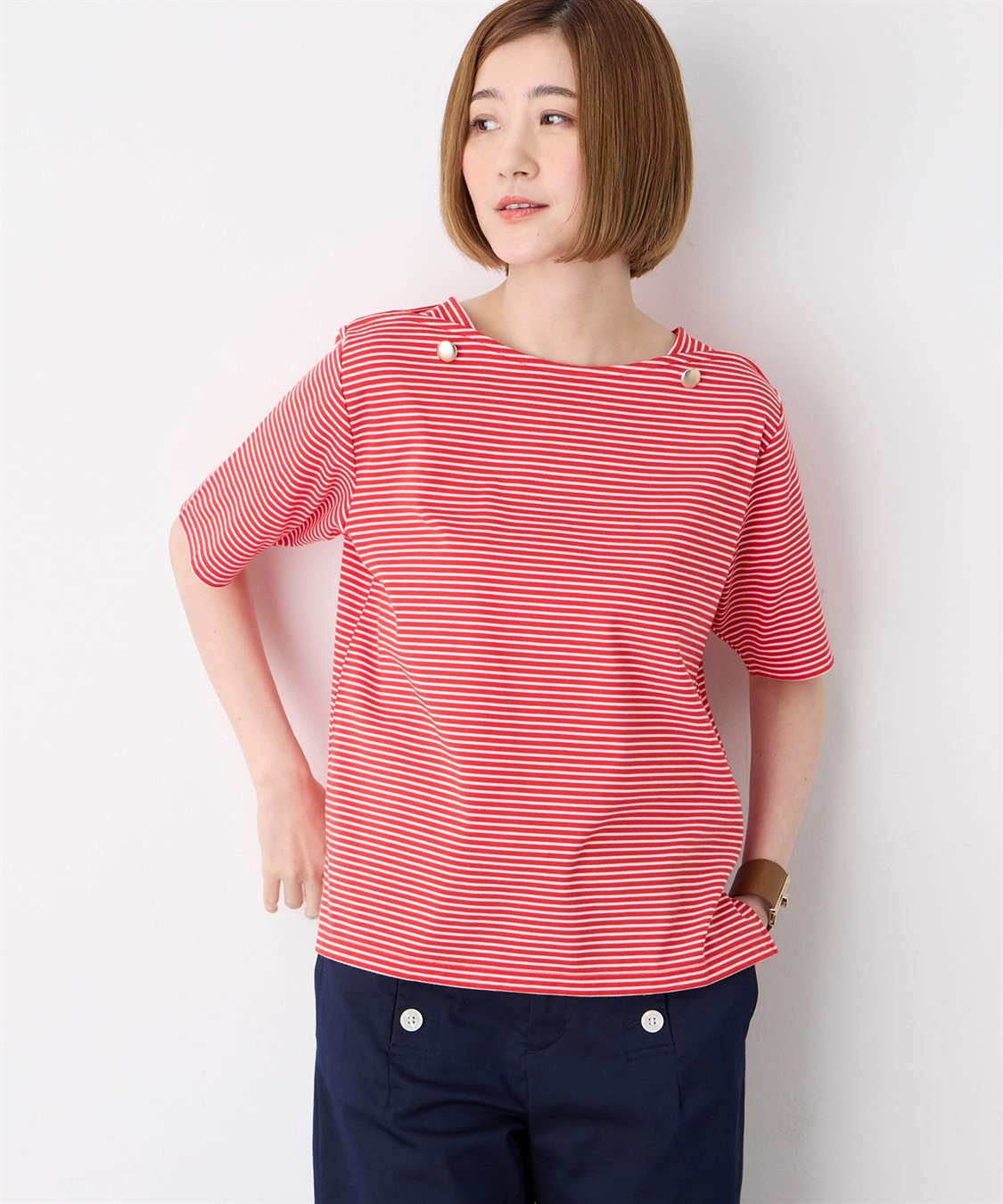 Petit Honfleur 【冷感】ボタンボーダープルオーバー_main