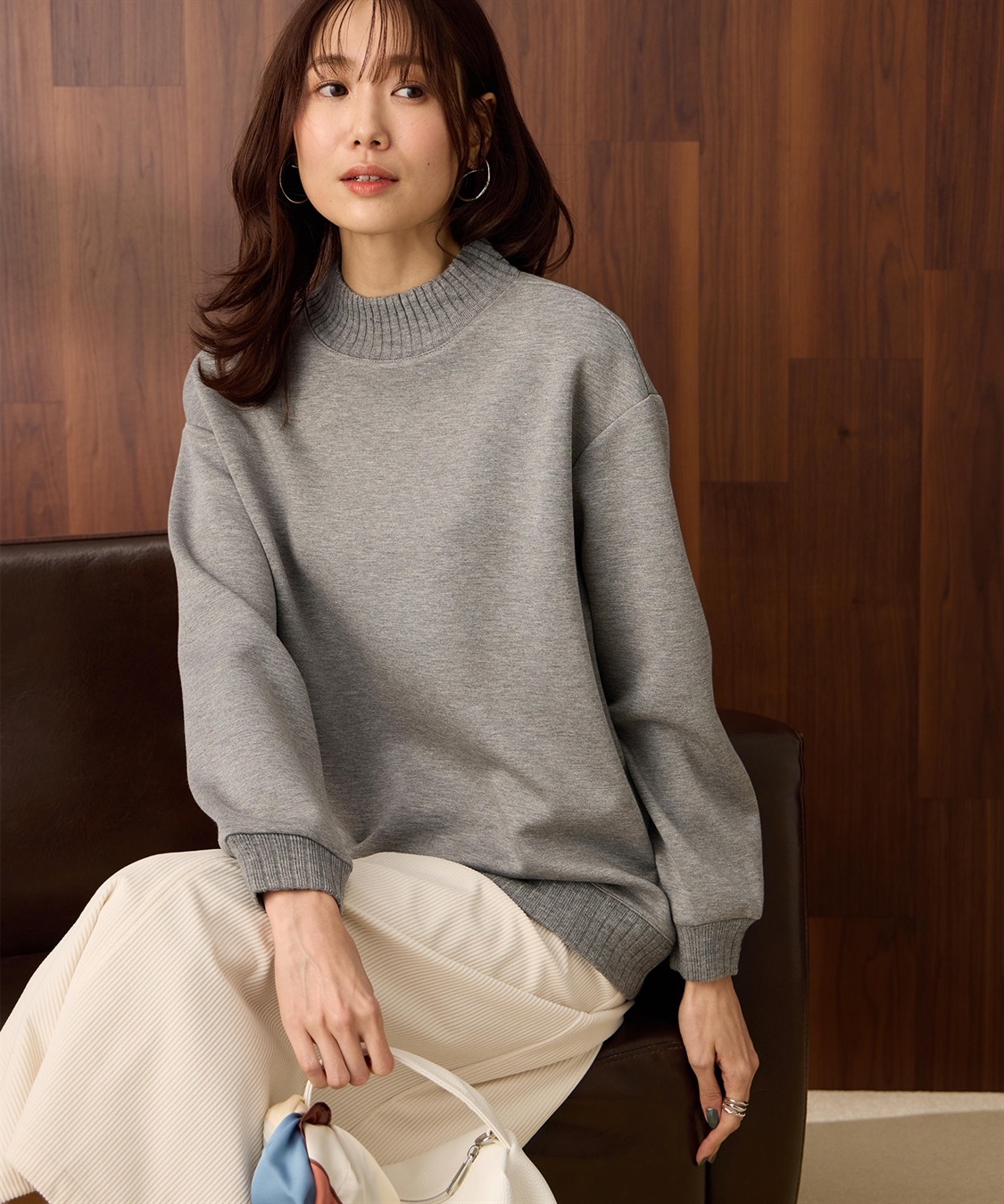 Petit Honfleur ハイネックリブ切替プルオーバー_main