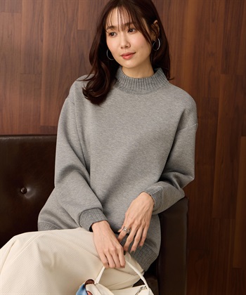ハイネックリブ切替プルオーバー(グレー-M)