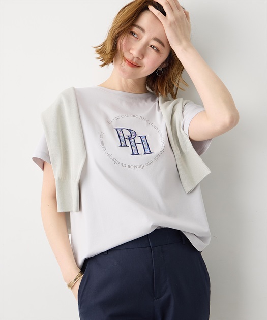 【Liberty】リバティプリントロゴ刺しゅうTシャツ【オーガニックコットン・UVカット・接触冷感】