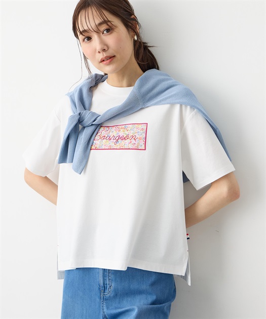 【Liberty】リバティプリントロゴ刺しゅうTシャツ【オーガニックコットンブレンド・UVカット・接触冷感】