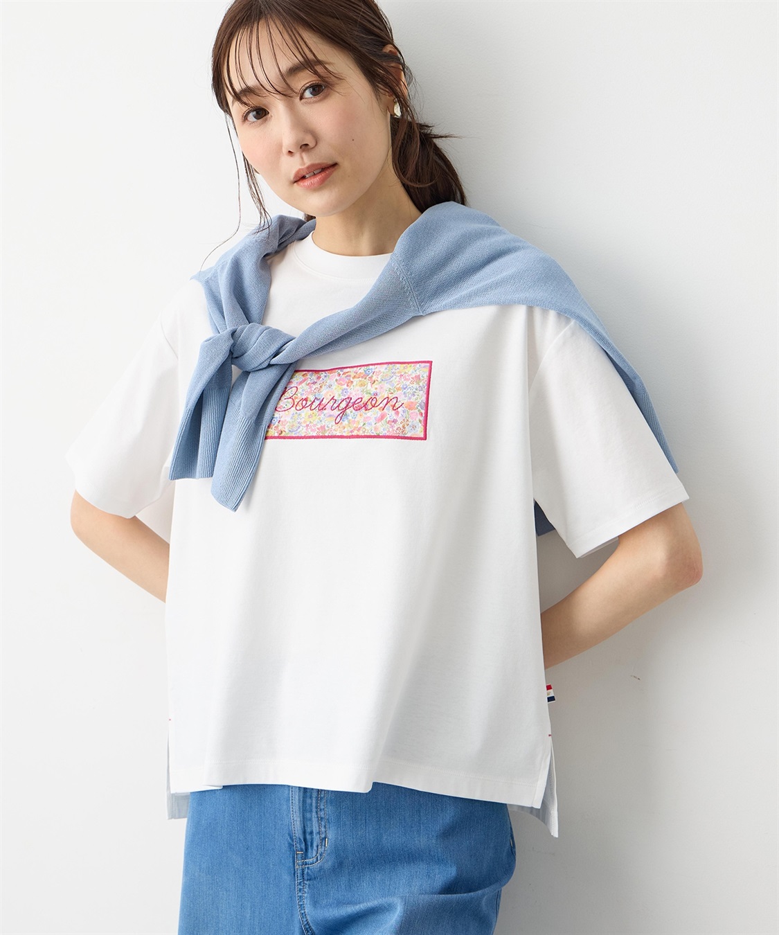 Petit Honfleur 【Liberty】リバティプリントロゴ刺しゅうTシャツ【オーガニックコットンブレンド・UVカット・接触冷感】_main