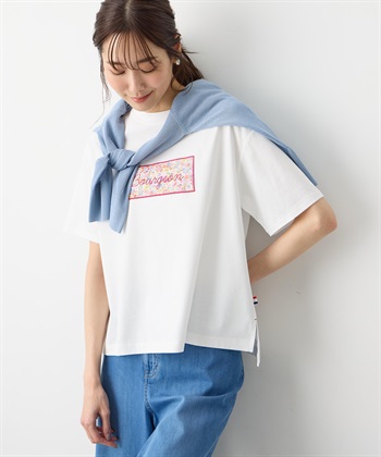 Petit Honfleur 【Liberty】リバティプリントロゴ刺しゅうTシャツ【オーガニックコットンブレンド・UVカット・接触冷感】_variationthumb_1