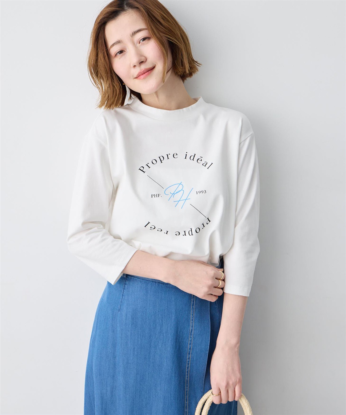 Petit Honfleur ロゴプリントモックネックＴシャツ【オーガニックコットンブレンド】_variation_1