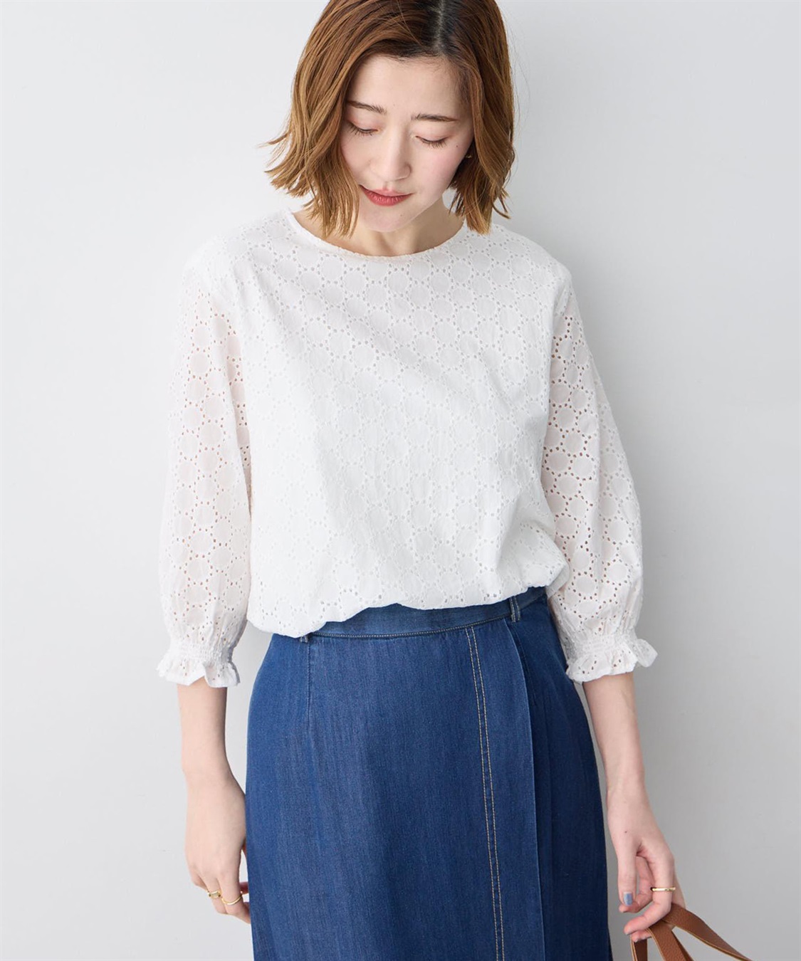 Petit Honfleur レースシャーリング袖ブラウス_variation_1