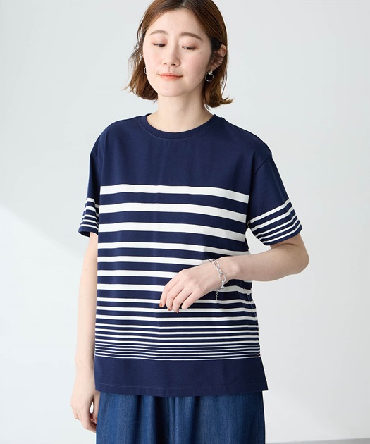 オーガニックパネルボーダーTシャツ【オーガニックコットン】【UV CUT・接触冷感】