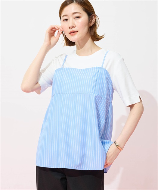 キャミ&Tシャツアンサンブル【オーガニックコットンブレンド・接触冷感・UVカット】