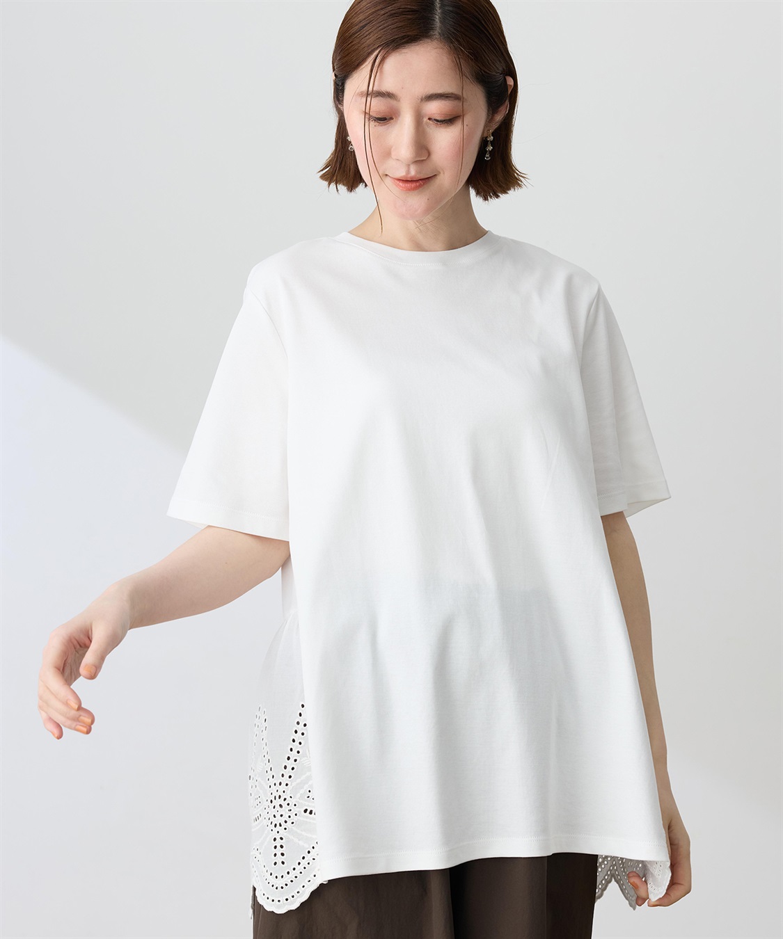 Petit Honfleur バックレースドッキングチュニックTシャツ【接触冷感・UVカット・オーガニックコットンブレンド】_variation_1