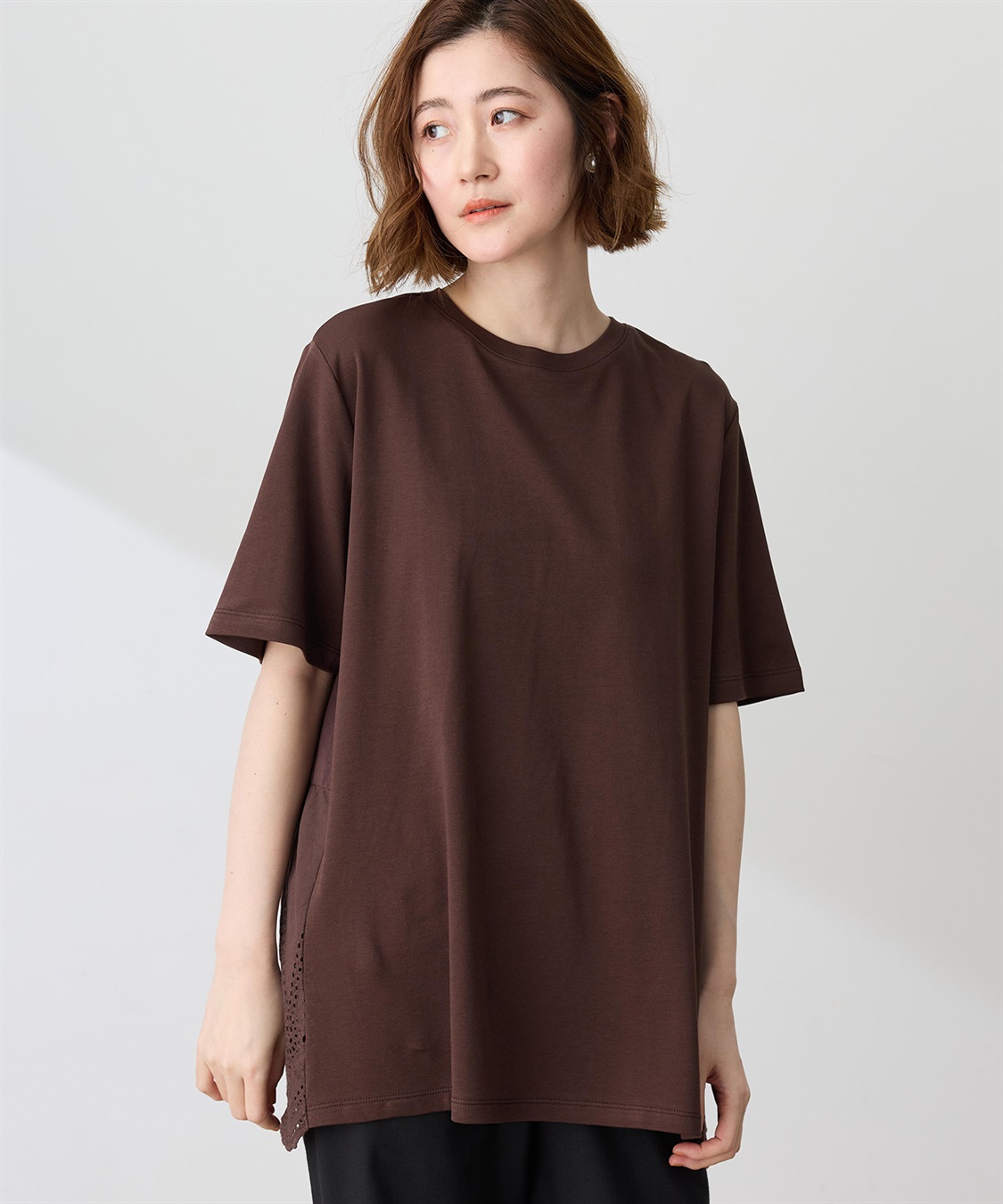 Petit Honfleur バックレースドッキングチュニックTシャツ【接触冷感・UVカット・オーガニックコットンブレンド】_variation_2
