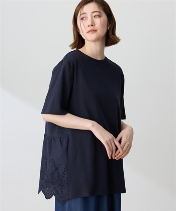Petit Honfleur バックレースドッキングチュニックTシャツ【接触冷感・UVカット・オーガニックコットンブレンド】_variationthumb_3