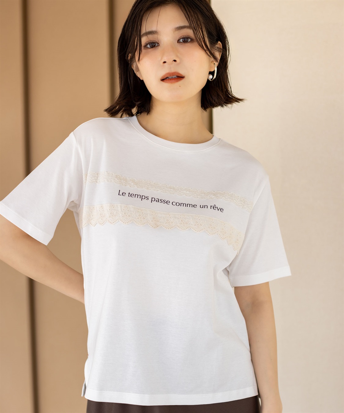 Petit Honfleur レースロゴプリントTシャツ【接触冷感・UVカット・オーガニックコットンブレンド】_variation_1