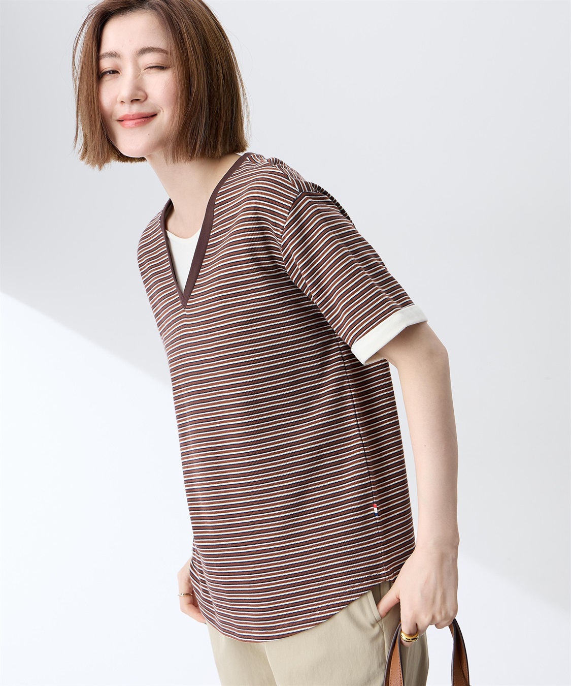 Petit Honfleur レイヤード風ボーダーVネックTシャツ_variation_2