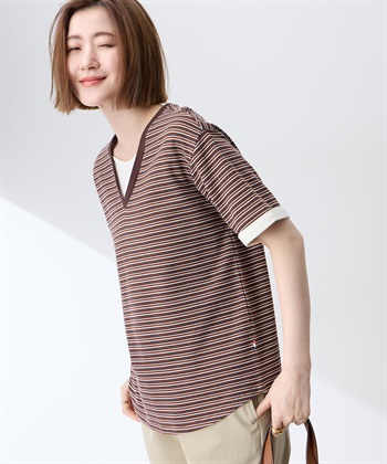 Petit Honfleur レイヤード風ボーダーVネックTシャツ_variationthumb_2