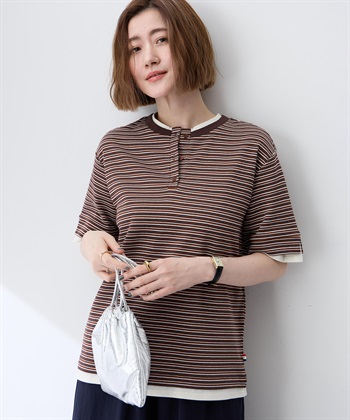 Petit Honfleur レイヤード風ヘンリーネックボーダーTシャツ_variationthumb_2