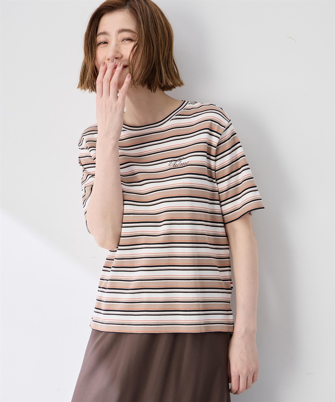 Petit Honfleur ワンポイント刺しゅうボーダーTシャツ【接触冷感・UVカット・オーガニックコットンブレンド】_main
