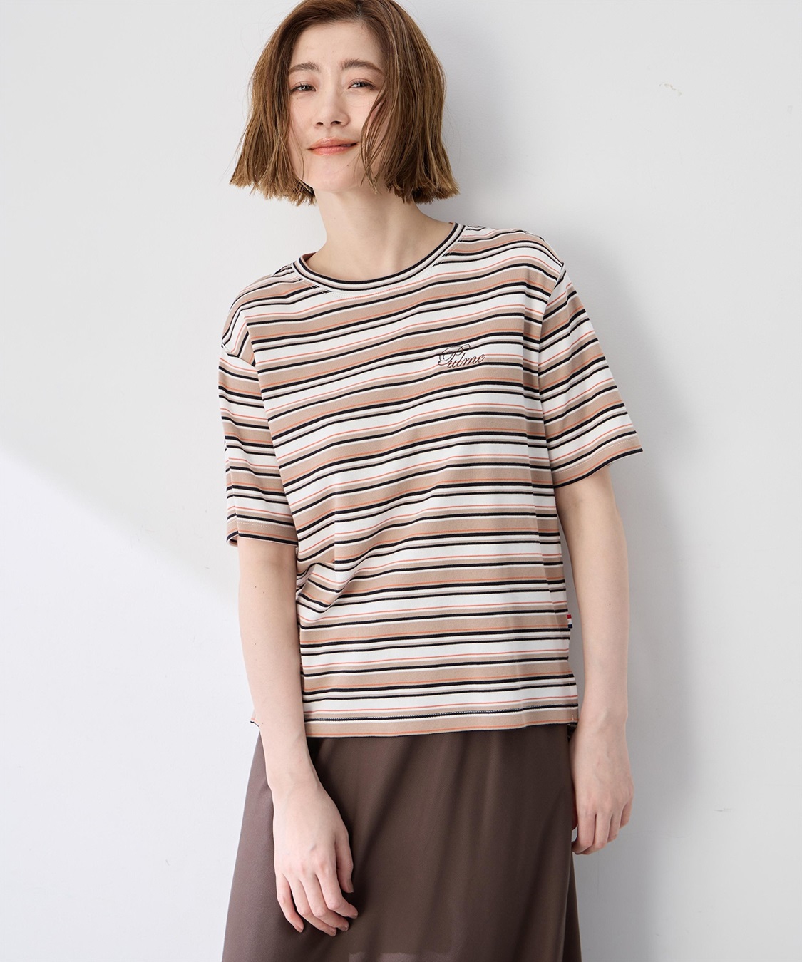 Petit Honfleur ワンポイント刺しゅうボーダーTシャツ【接触冷感・UVカット・オーガニックコットンブレンド】_variation_1