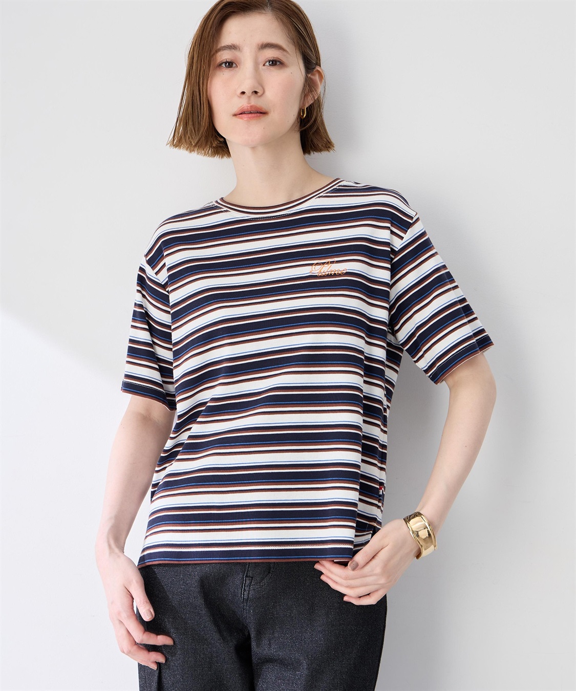 Petit Honfleur ワンポイント刺しゅうボーダーTシャツ【接触冷感・UVカット・オーガニックコットンブレンド】_variation_2