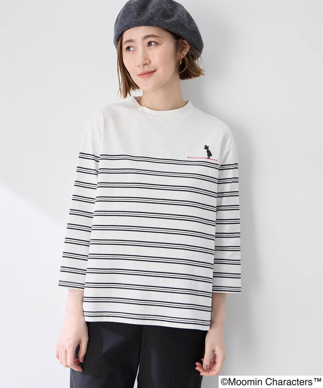 Petit Honfleur 【ムーミン】パネルボーダー刺しゅうステッチTシャツ_main