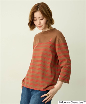 【ムーミン】パネルボーダー刺しゅうステッチTシャツ(ブラウン-M)