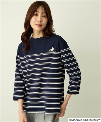 【ムーミン】パネルボーダー刺しゅうステッチTシャツ(ネイビー-M)