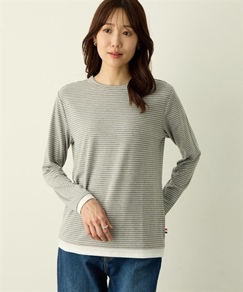 レイヤード風配色ロングスリーブTシャツ(グレー-M)