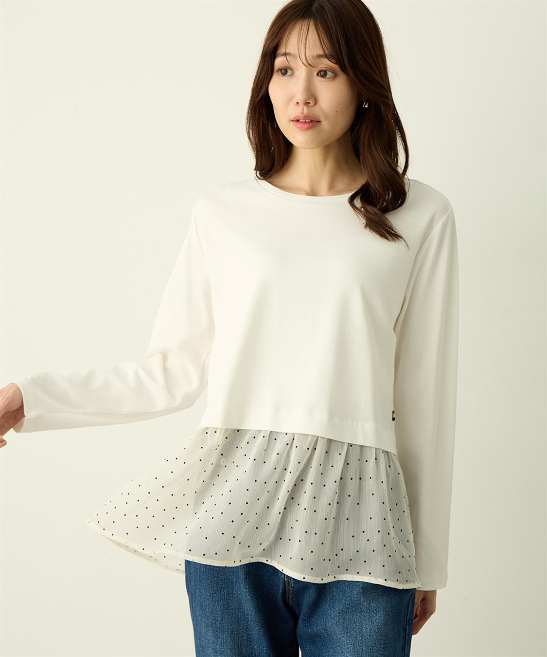Petit Honfleur 裾切替レイヤードロングスリーブTシャツ【ドット・レース】_variation_2