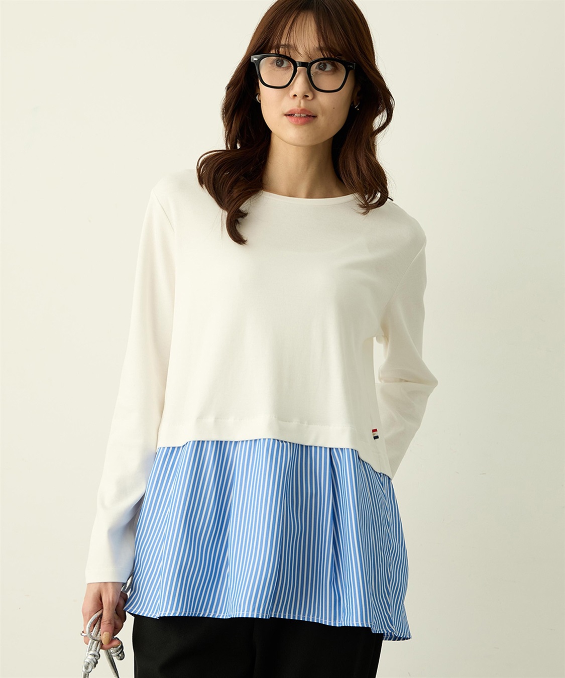 Petit Honfleur タックレイヤードロングスリーブTシャツ【無地・ストライプ】_variation_2