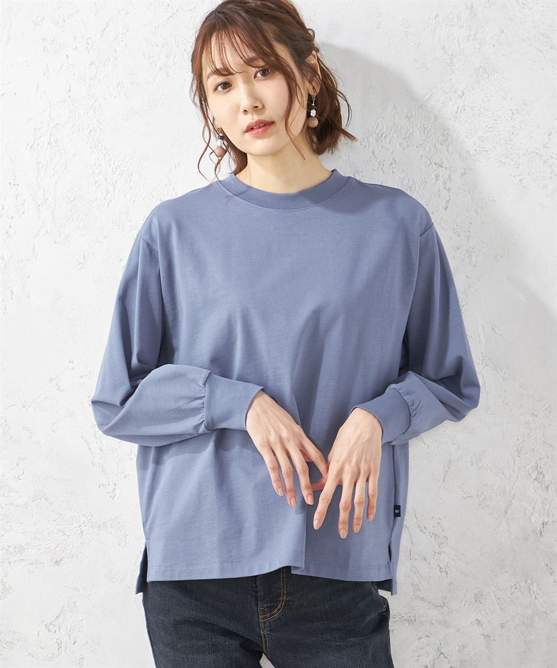 オーガニックコットンモックネック長袖Tシャツ Petit Honfleur｜クロス