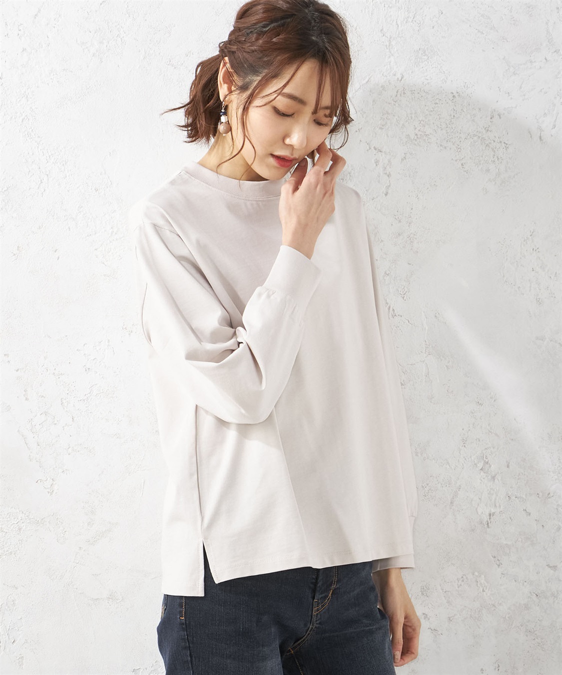 オーガニックコットンモックネック長袖Tシャツ Petit Honfleur｜クロスプラス公式通販サイト