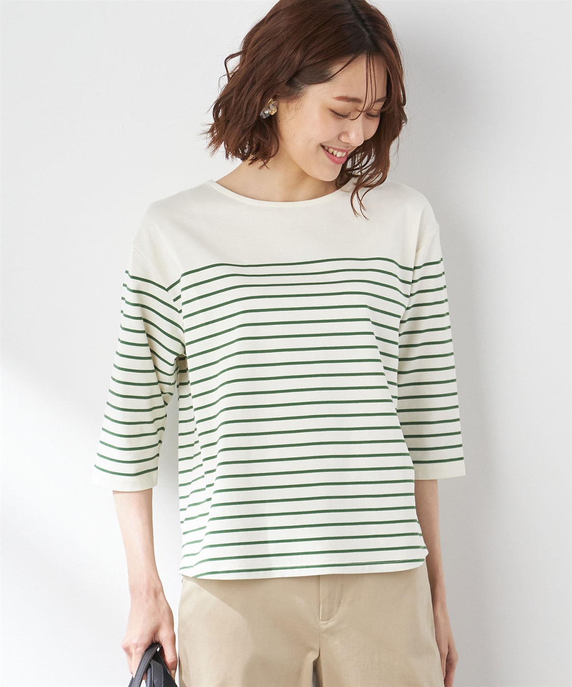 Petit Honfleur オーガニックコットンパネルボーダーTシャツ_main