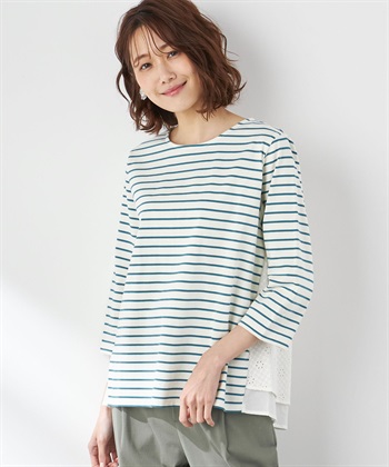 Petit Honfleur オーガニックコットンレース切替ボーダープルオーバー_variationthumb_2