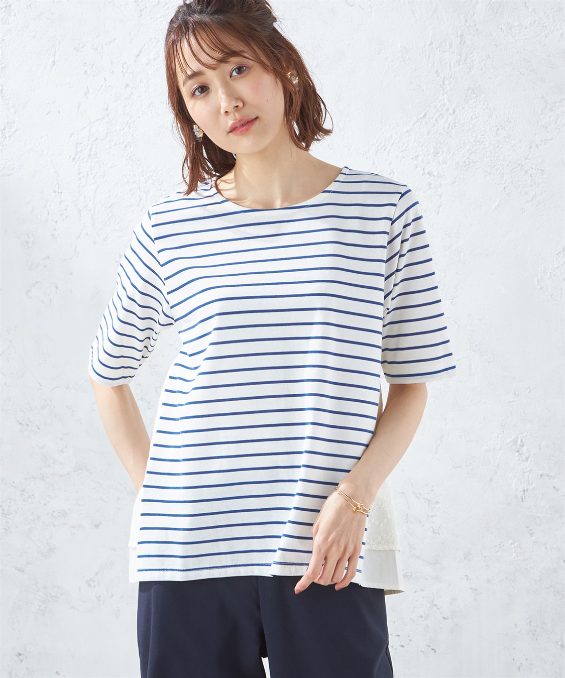 Petit Honfleur レース切替ボーダープルオーバー_variation_2