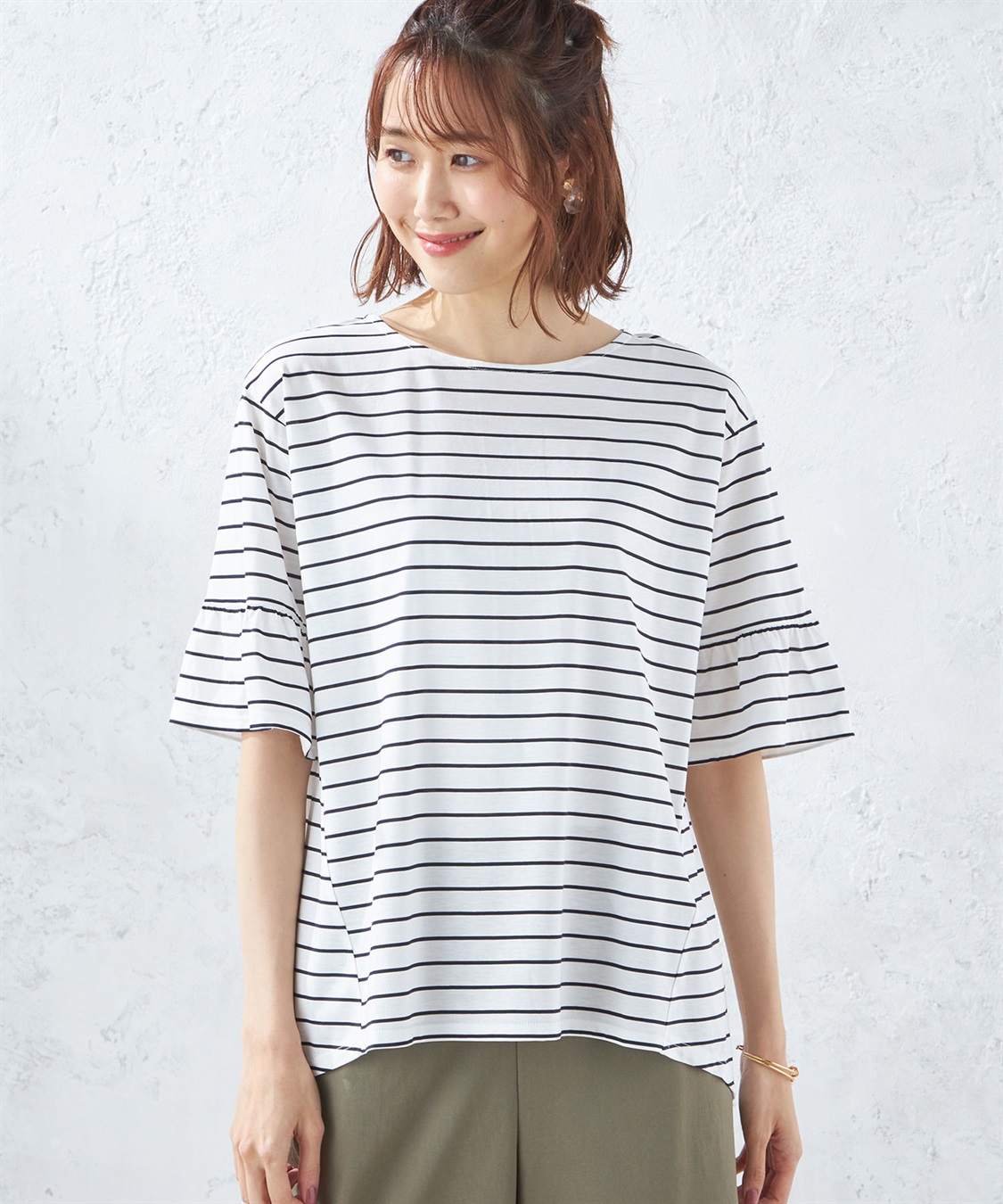 Petit Honfleur フレアスリーブボーダープルオーバー_variation_1