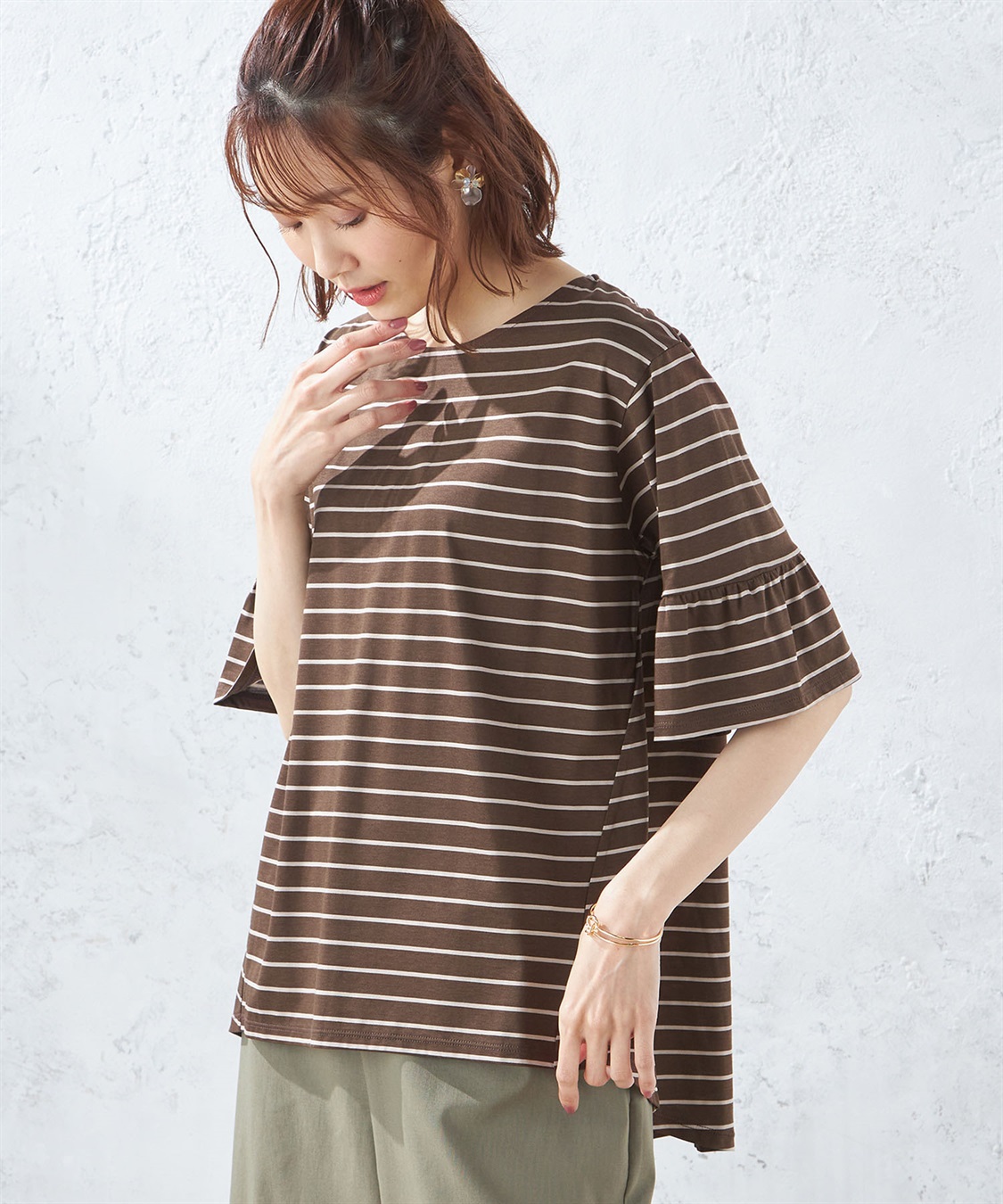 Petit Honfleur フレアスリーブボーダープルオーバー_variation_2